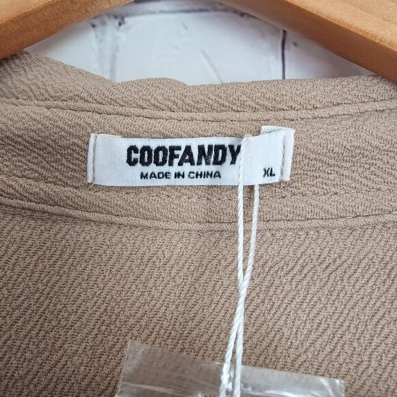 COOFANDY Men Beige Taupe Button Front Long Sleeve Stretch Shirt Pocket Size XL - Picture 8 of 14